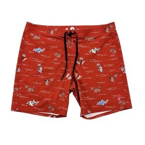 Toes On The Nose‎ Men's Shorts Red Beach Board Hawaiian Hula Aloha Luau Size 40